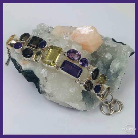 Jewelry - 💕SALE💕MULTI GEM STONE STAMPED STERLING BRACELET